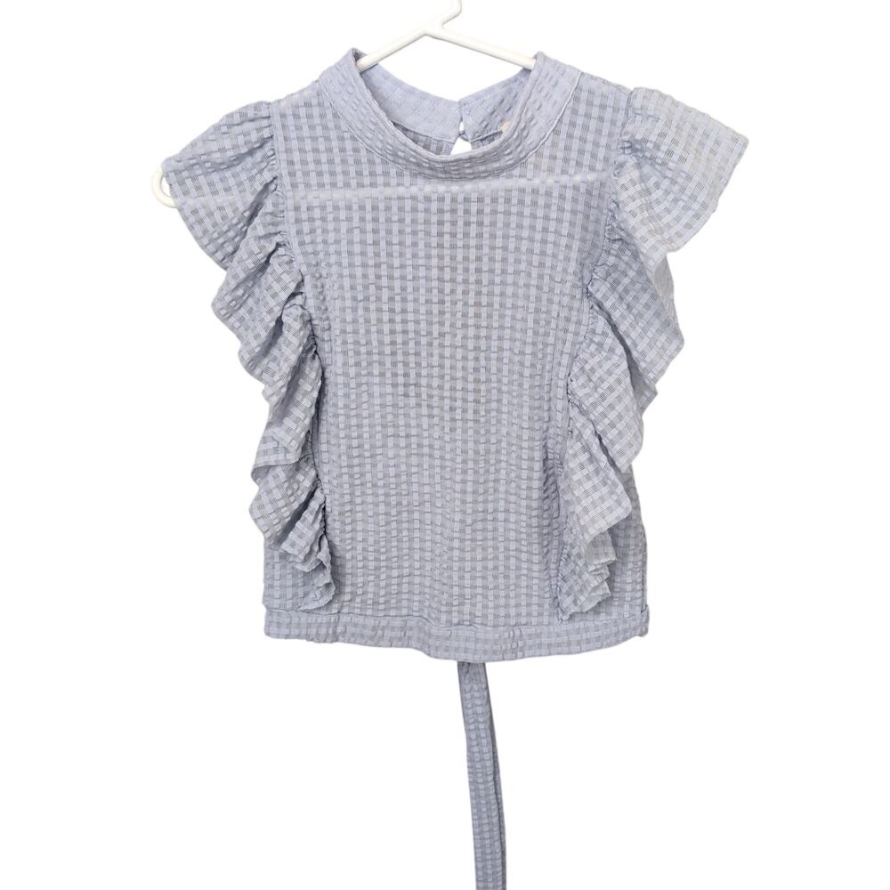 Maeve Cropped Ruffle Mesh Top Sleeveless Blue Size Small